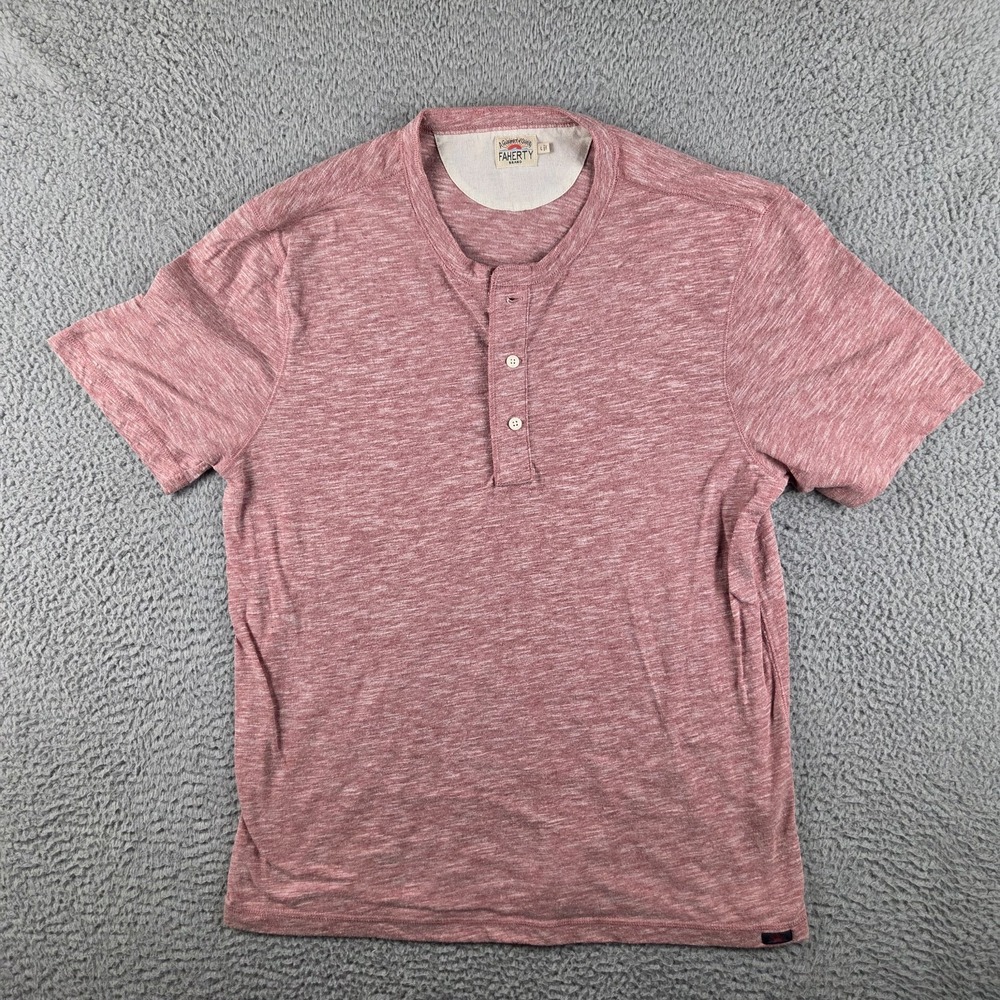 Faherty Heather Henley Shirt Mens Large Red Short Sleeve Tee